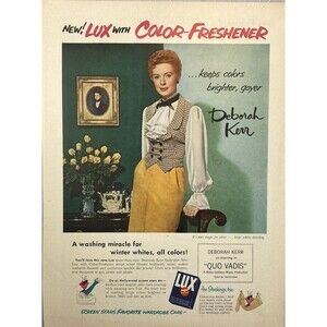 LUX Flakes Deborah Kerr: Keeps colors brighter" starring "QUO VADIS" MGM Ad 1951